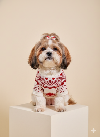 SUETER MARFIL CON ROJO RENOS Y PINOS