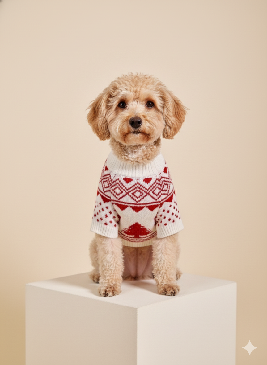 SUETER MARFIL CON ROJO RENOS Y PINOS