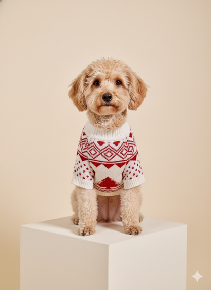 SUETER MARFIL CON ROJO RENOS Y PINOS