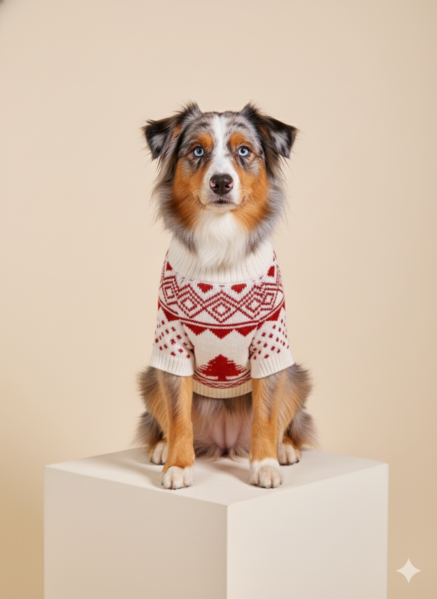 SUETER MARFIL CON ROJO RENOS Y PINOS